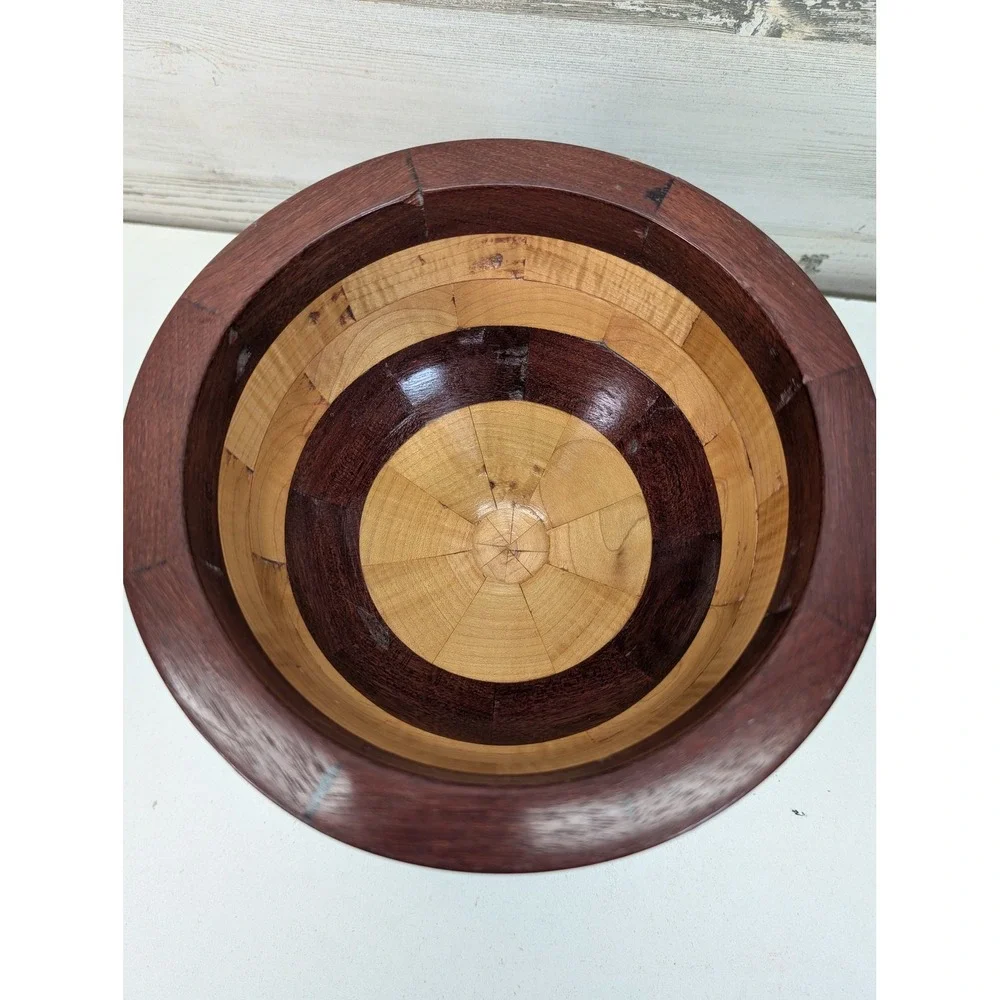 Handmade Segmented Wood Pedestal Bowl Maple Purpleheart 7.5